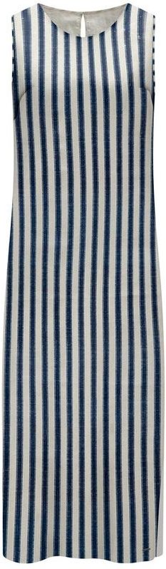 Vestido Midi Listrado com Fenda Lateral Azul