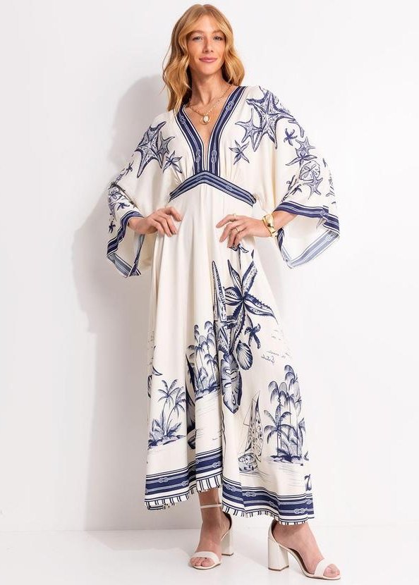 Vestido Midi Mar de Ondas Bege