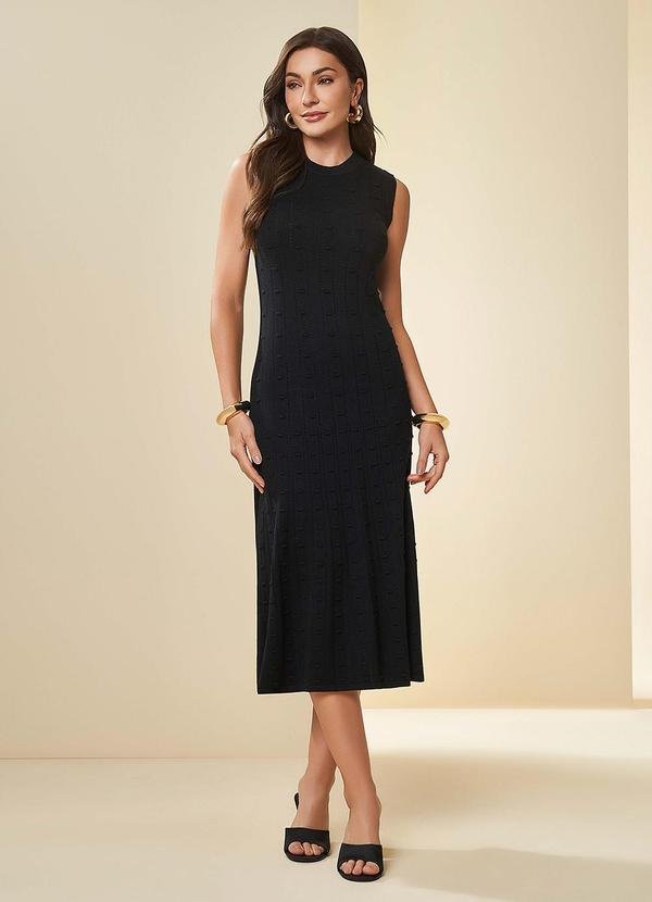 Vestido Midi Nature com Textura Preto