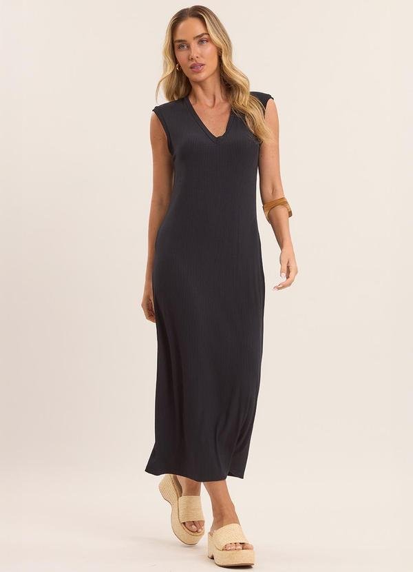 Vestido Midi Oliva Canelado Preto