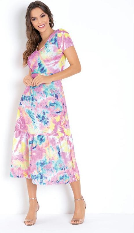 Imagem principal Vestido Midi Tie-Dye com Mangas Curtas Moda Pop Moda Pop
