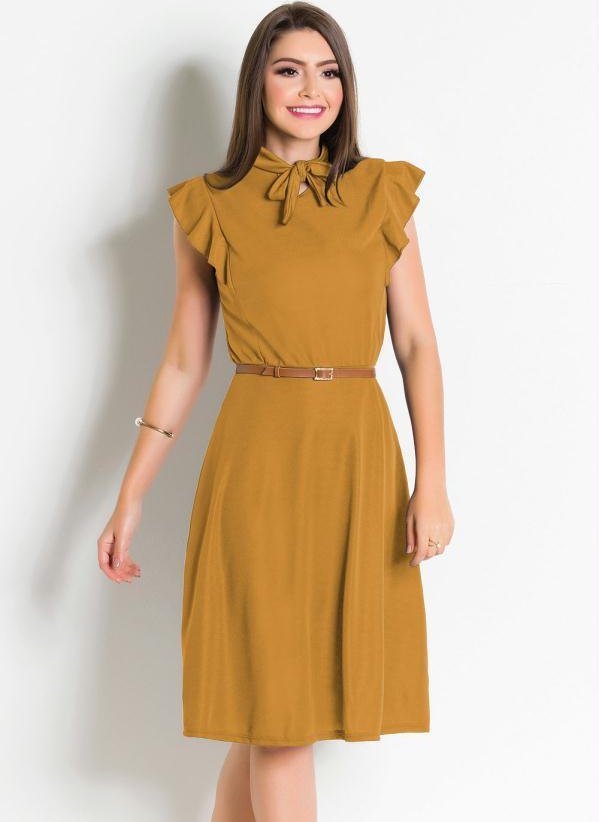 Imagem principal Vestido Mostarda com Gola Laço Rosalie Rosalie