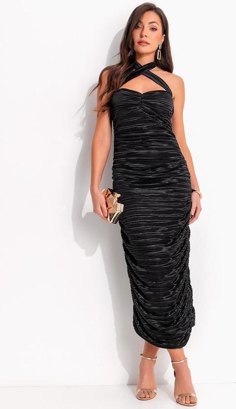 Vestido Plissado Preto