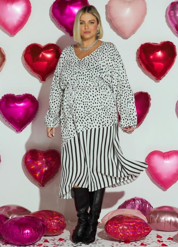 Imagem principal Vestido Poá e Listras em Viscose Plana Quintess Quintess