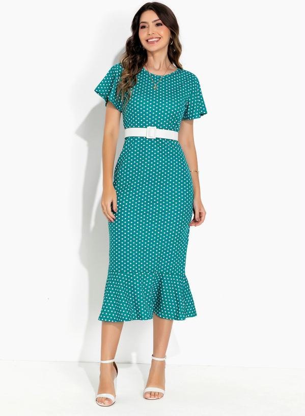 Imagem principal Vestido Poá Verde com Babado Rosalie Rosalie