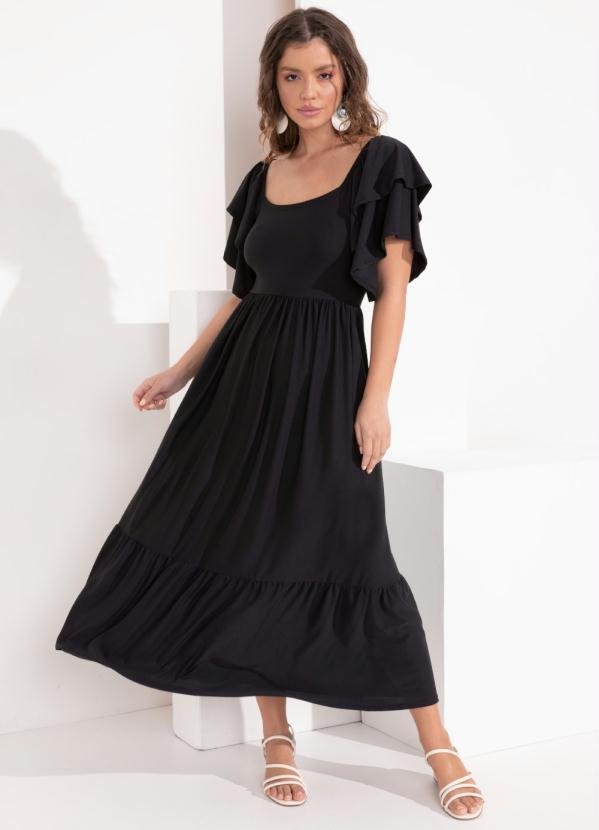 Imagem principal Vestido Preto com Babados nas Mangas Quintess Quintess