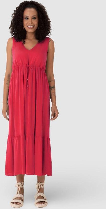 Imagem principal Vestido Rosa Escuro Midi Evasê Acinturado Malwee Malwee