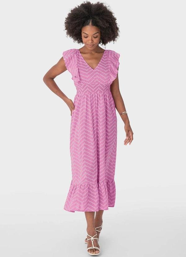 Vestido Rosa Mídi Chevron