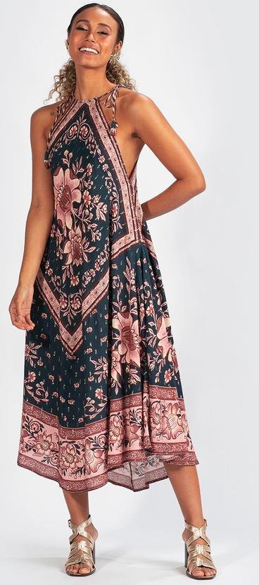 Vestido Viscose Jardim Boho Azul