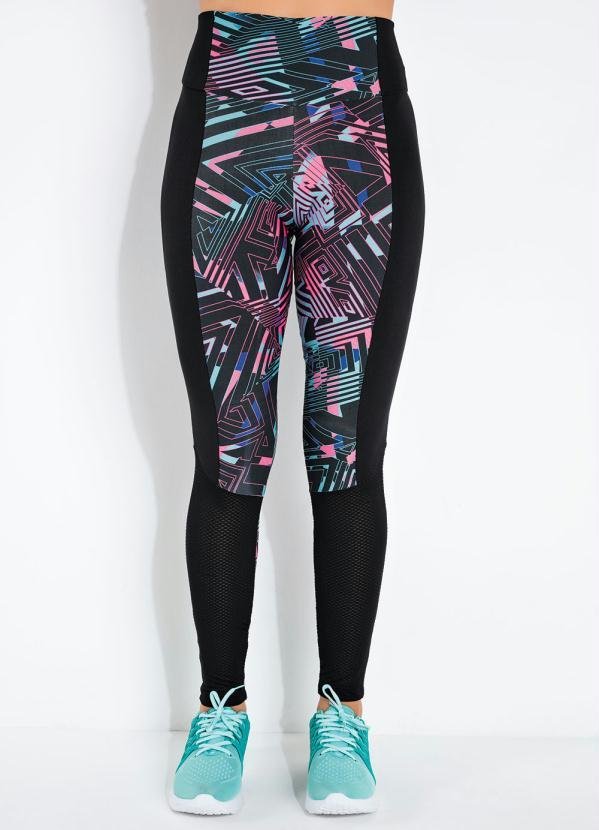Imagem principal Legging Preto Geométrico Recortes Sawary Fitness Sawary Fitness