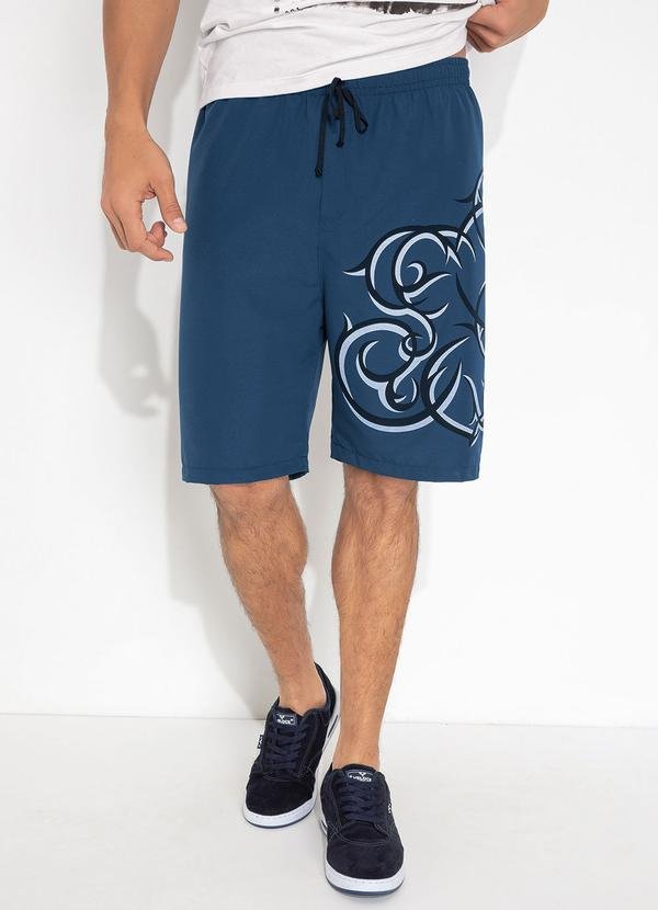 Imagem principal Bermuda Azul com Estampa Localizada e Cordel Moda Pop Moda Pop
