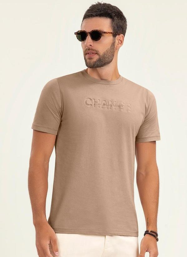 Imagem principal Camiseta Masculina Manga Curta Meia Malha Marrom Diametro Diametro