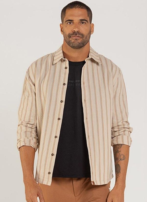 Imagem principal Camisa Masculina Listrada Bege The Philippines The Philippines