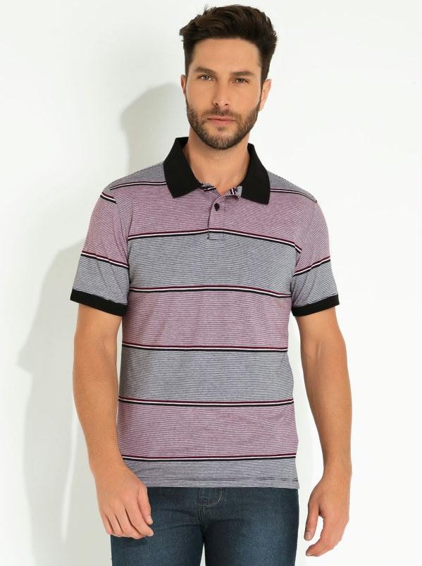 Imagem principal Camisa Polo Bordô Listra com Retilínea