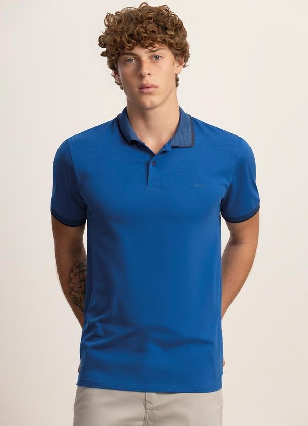 Camisa Polo de Mangas Curtas com Retilínea Azul