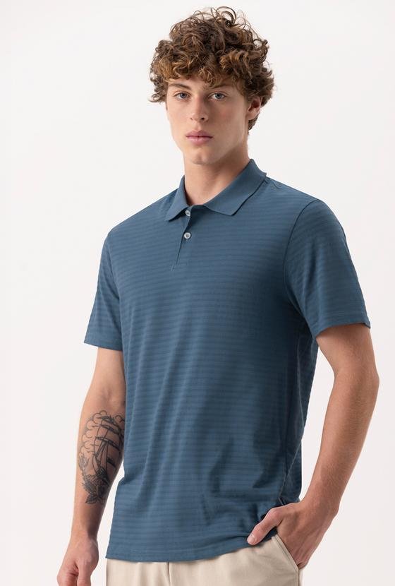 Imagem principal Camisa Polo em Malha de Algodão Azul Fico Fico