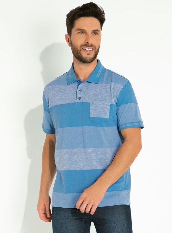 Imagem principal Camisa Polo Listrada Azul com Bolso Cia Gota Cia Gota