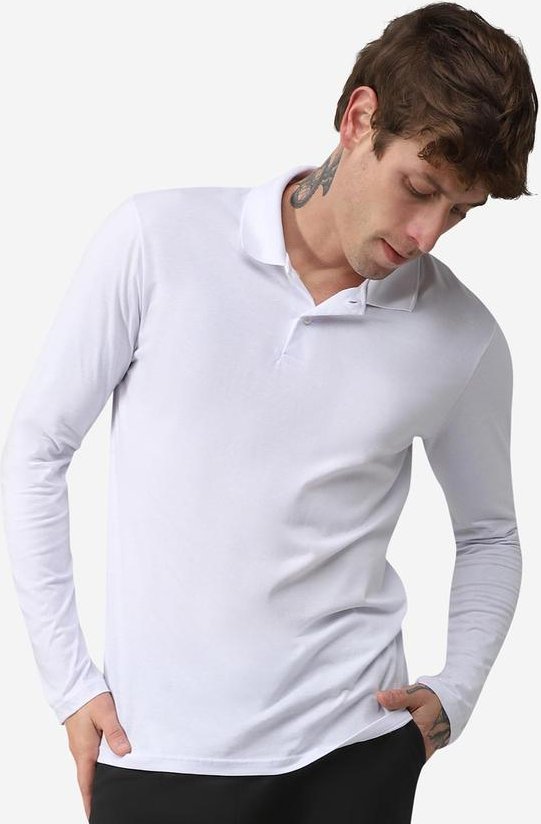 Imagem principal Camisa Polo Manga Longa Masculina Branco Basicamente Basicamente