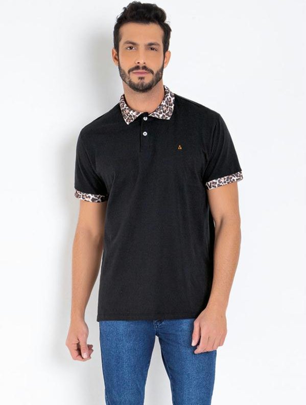 Imagem principal Camisa Polo Preta com Detalhes em Animal Print Multimarcas Multimarcas