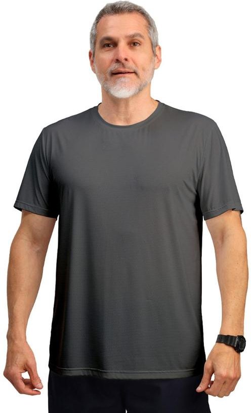 Camiseta M/C Dry Poliamida Furadinha Imp. Chumbo