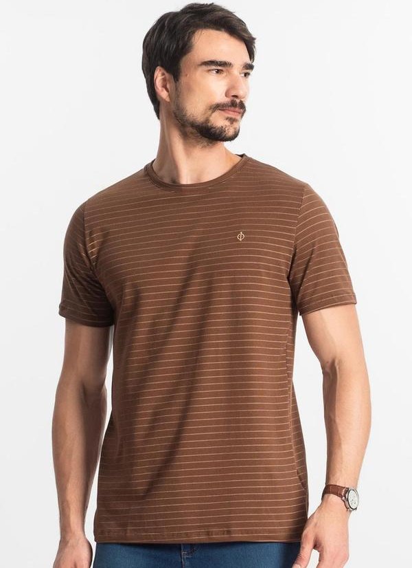Imagem principal Camiseta Masculina Cotton Listrado Marrom Diametro Diametro