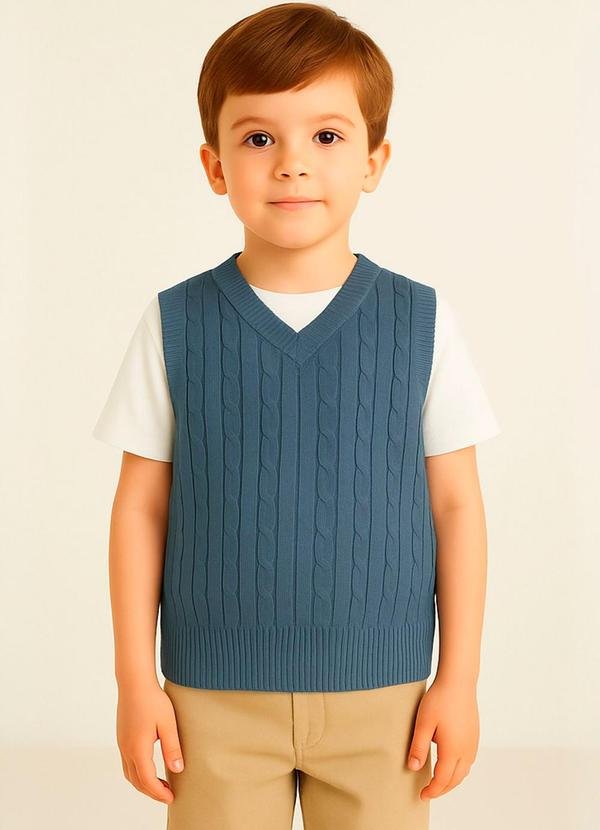 Imagem principal Colete Infantil Tricot com Decote V Azul