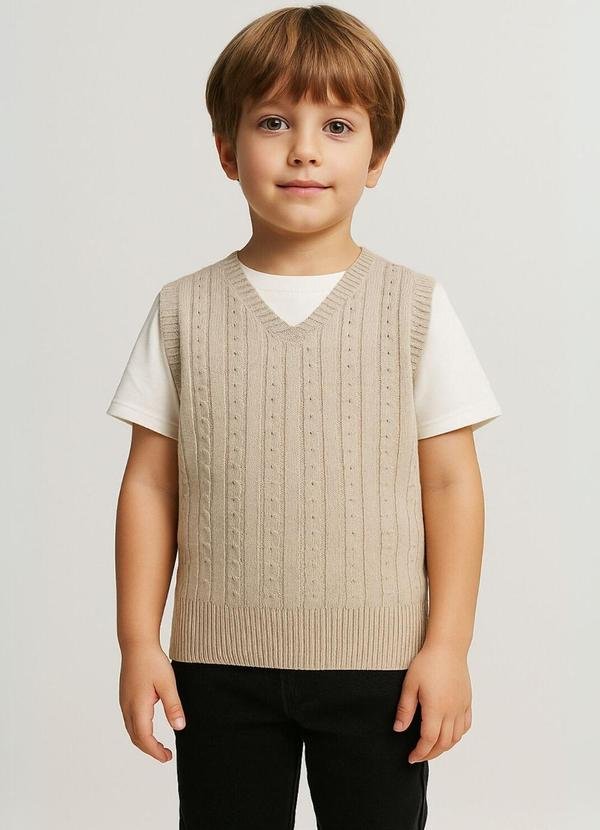 Imagem principal Colete Infantil Tricot com Decote V Bege