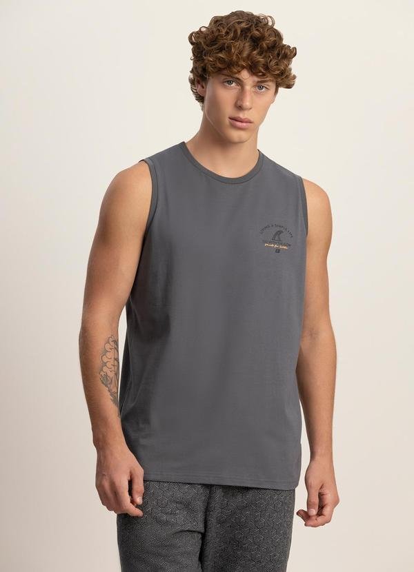 Imagem principal Regata Masculina com Estampa em Meia Malha Cinza Fico Fico