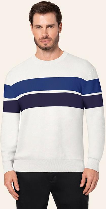 Suéter Masculino Comfort Tricot Listrado Branco