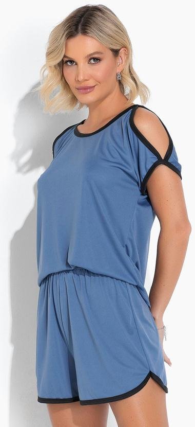 Conjunto de Pijama com Recortes Azul Claro