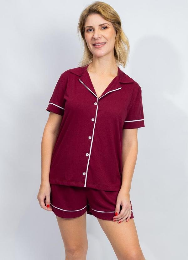 Pijama Americano Algodão Filete Bordô