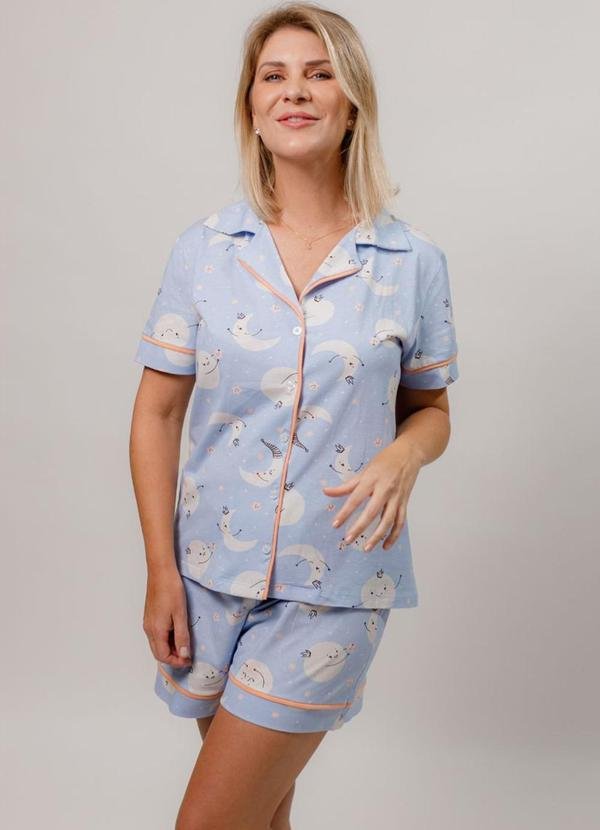 Pijama Americano Algodão Manga Curta Azul