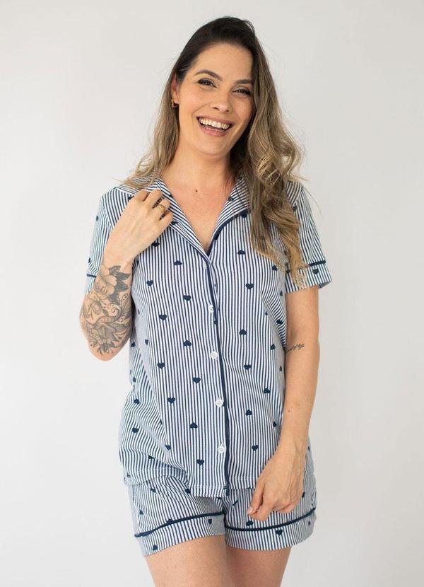 Pijama Americano Listrado Marinho Coração
