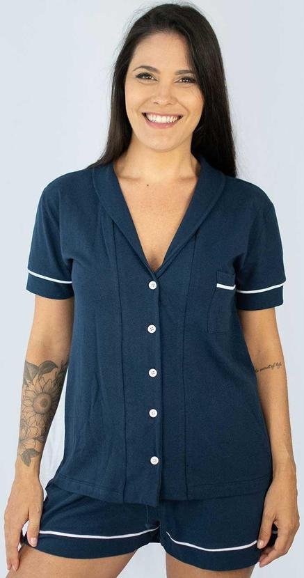 Pijama Americano Manga Curta Algodão Azul