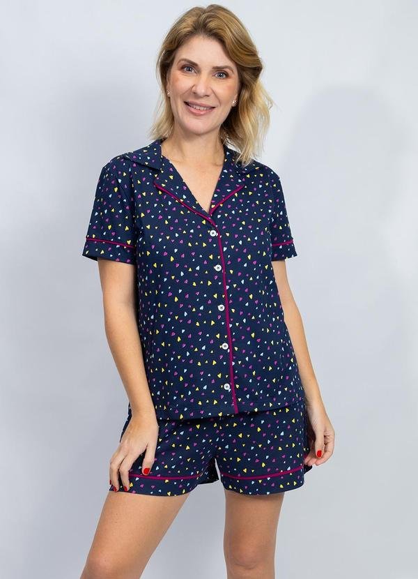 Pijama Americano Manga Curta Algodão Marinho