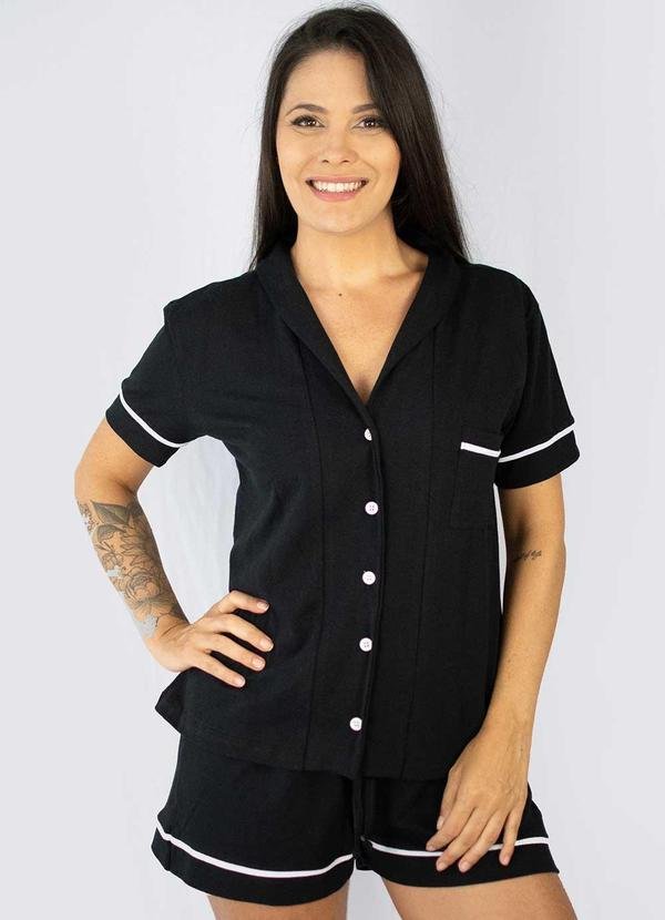 Pijama Americano Manga Curta Algodão Preto