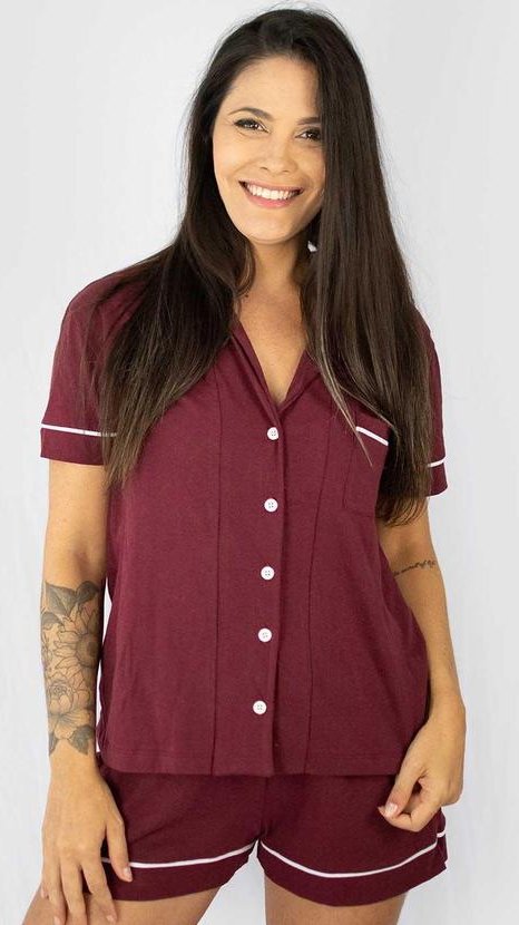 Pijama Americano Manga Curta Algodão Vermelho