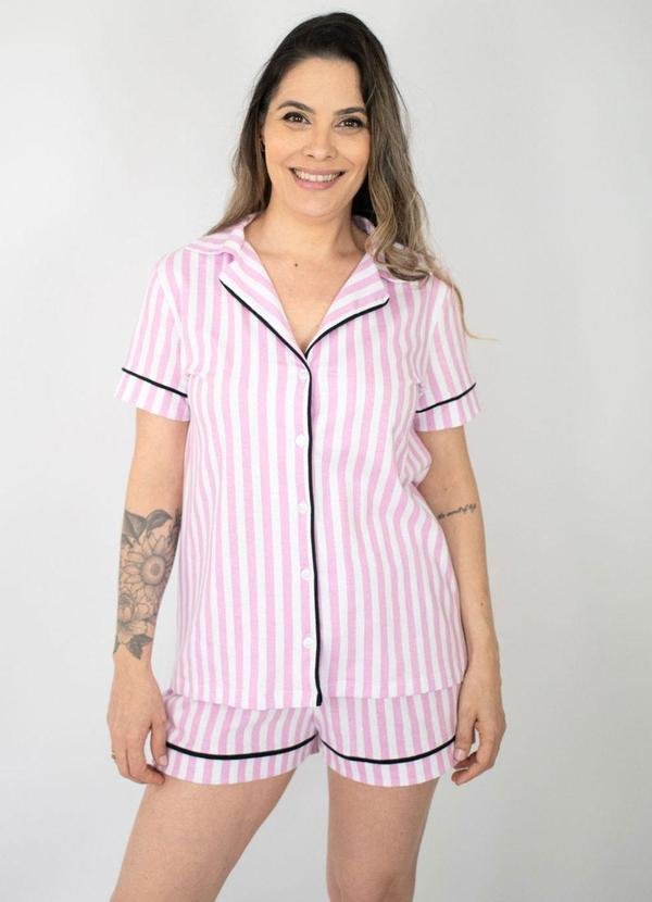 Pijama Americano Manga Curta Flávia Listrado Rosa