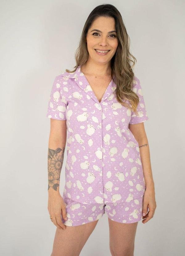 Pijama Americano Manga Curta Flávia Ovelha Lilás