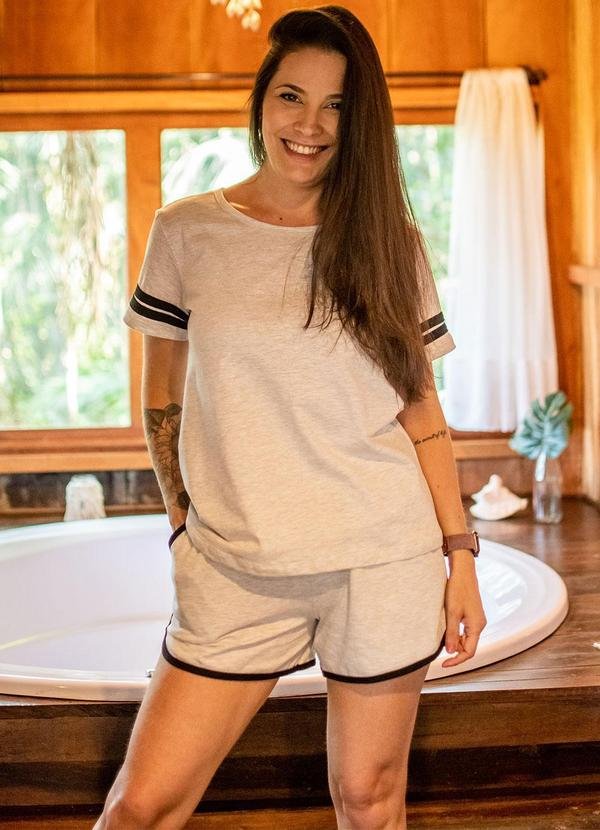 Pijama Manga Curta Poliviscose Cinza