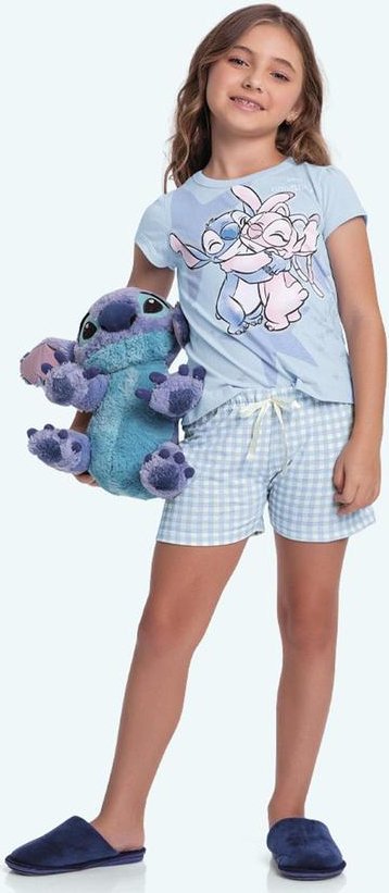 Imagem principal Conjunto Pijama Blusa e Short Lilo & Stitch Azul Fakini Kids Fakini Kids