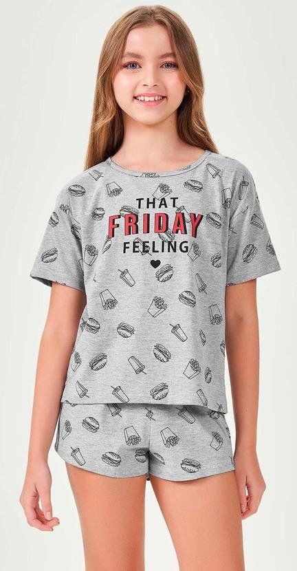 Pijama Curto Feminino Infantil Mescla