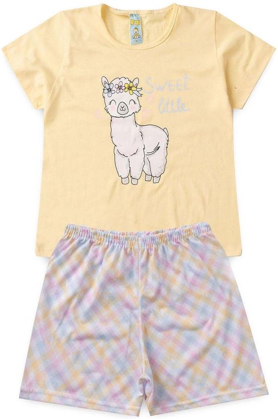 Pijama Feminino Verão Lhama Amarelo