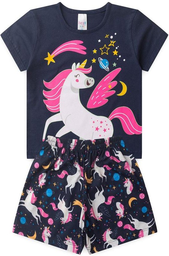 Pijama Feminino Verão Unicornio Azul