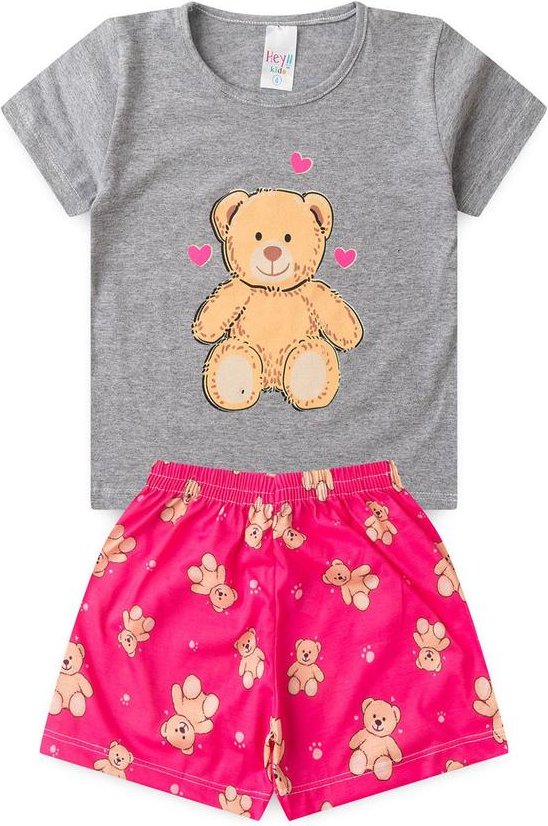 Pijama Feminino Verão Ursinho Cinza