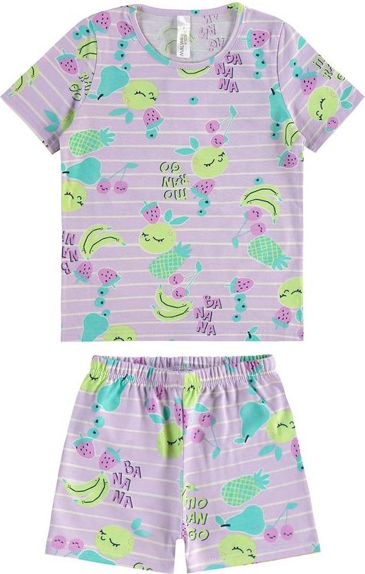 Pijama Frutas que Brilham no Escuro Lavanda