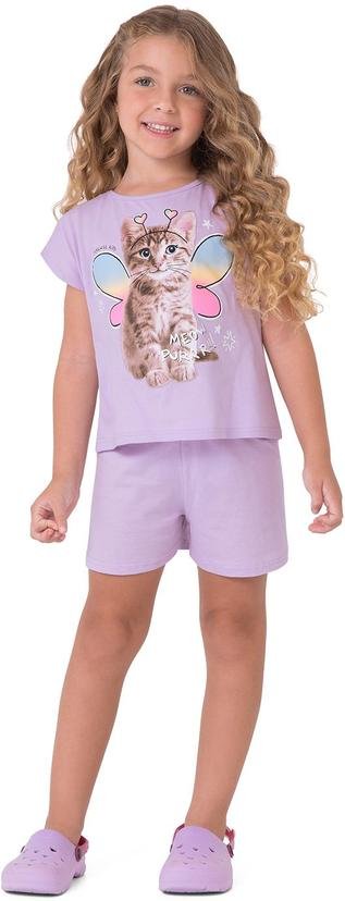 Pijama Gatinho que Brilha no Escuro Lavanda