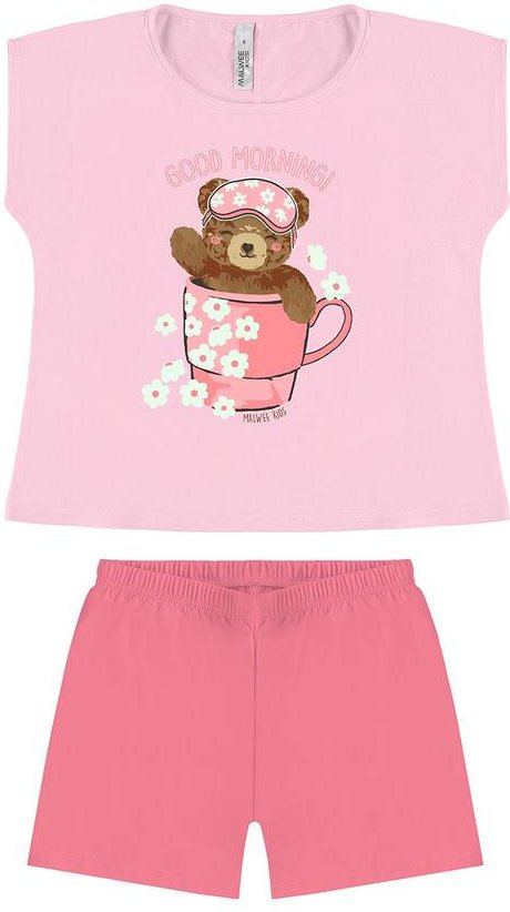 Pijama Ursinho que Brilha no Escuro Rosa Claro