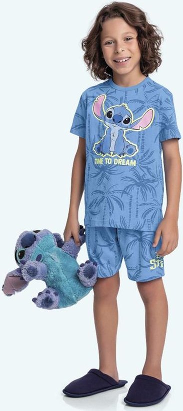 Imagem principal Pijama Camiseta e Bermuda Lilo & Stitch Azul Fakini Kids Fakini Kids