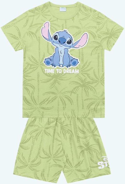 Imagem principal Pijama Camiseta e Bermuda Lilo & Stitch Verde Fakini Kids Fakini Kids